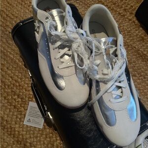 Free Shipping-Converse Beige and Silver Sneakers